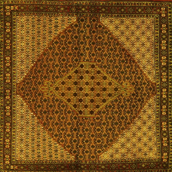 Ahgly Company Machine Washable Indoor Square Persian Yellow Traditional Area Rugs, 4' Square