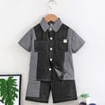 thumbnail image 2 of FAOWME Outfit Sets Children Boys Baby Fall Striped Plaid Short Sleeved Stand Up Collar Tops Casual Shorts Sets Clothes Sets Versatile Dailywear, 2 of 9