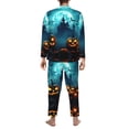 thumbnail image 2 of Halloween Costumes Mens Pajamas Set, Halloween Pumpkin Castle Halloween Pajamas Button Down Long Sleeve Loungewear Halloween Sleepwear Pjs sets for Men, 2 of 7