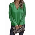 thumbnail image 3 of Womens Long Sleeve Shirts V-Neck Lace Tops Business Casual Blouses Tee Trendy Fall Fashion Outfits Clothes Green XXXL, 3 of 7
