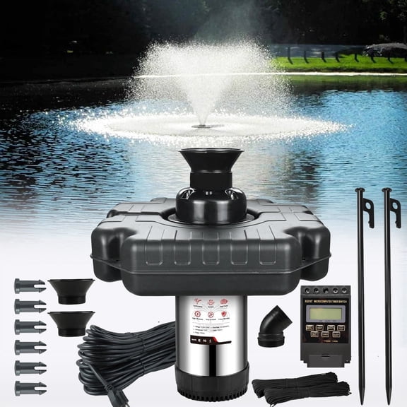 FOUR E's Scientific Pond Fountain Aerator, 1HP 750W 110V Stainless Steel Floating Fountain With 100ft Power Cord, Octagon Aerating Fountain Pump