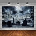 thumbnail image 3 of 73x95CM Telón de Fondo para Fotografía Noche de Terror Cráneo Aterrador Cementerio Oscuro Decoraciones para Fiestas Suministros Fantasma Embrujado Castillo Vampiro Murciélago Cuervo Fondo para Ni, 3 of 3