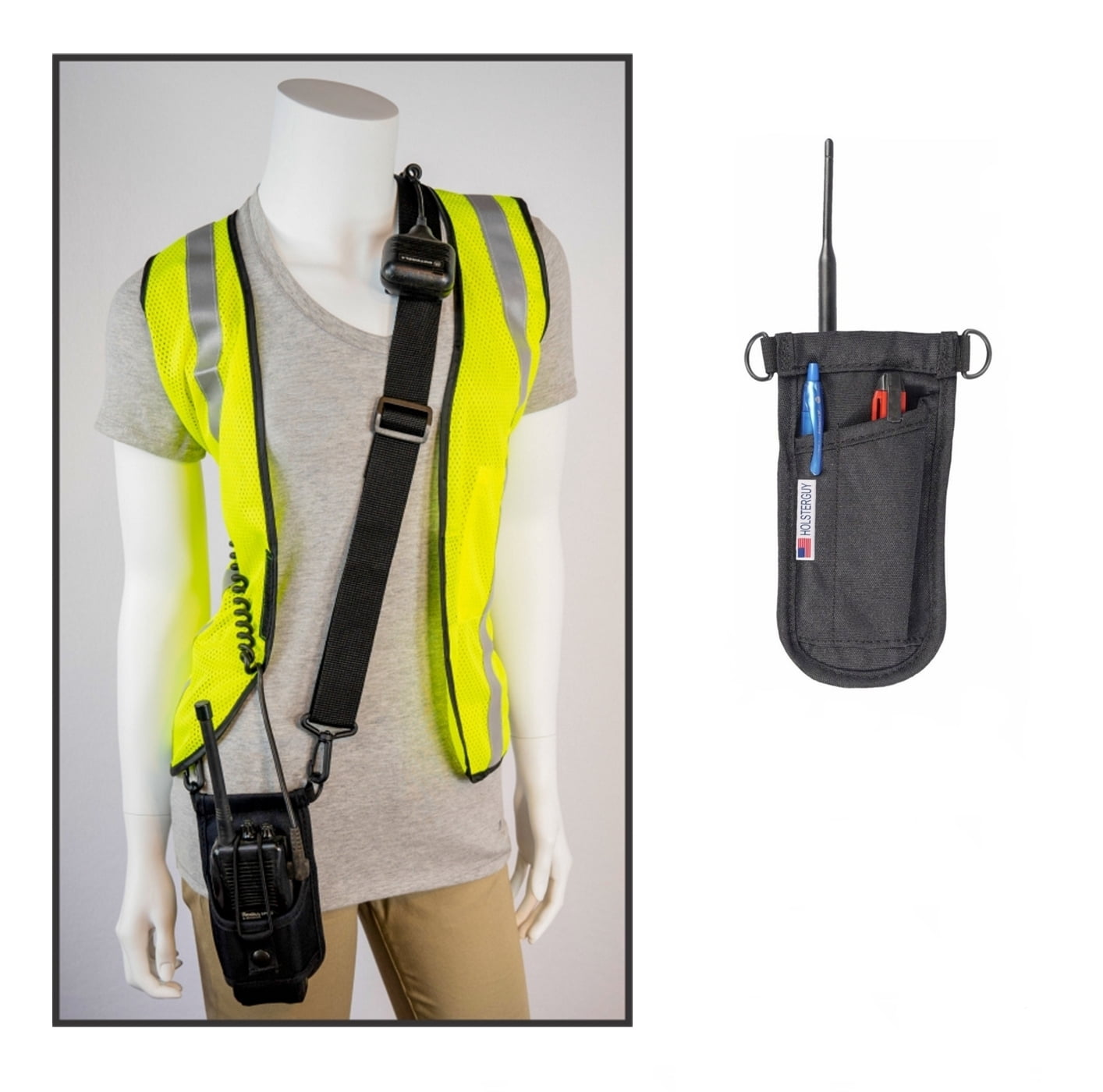 Holsterguy SSRH-500 Shoulder Strap Radio Holster With Adjustable Pouch - Holds Radios 4-3/4" to 8-1/2" Tall - Made in the USA - Black