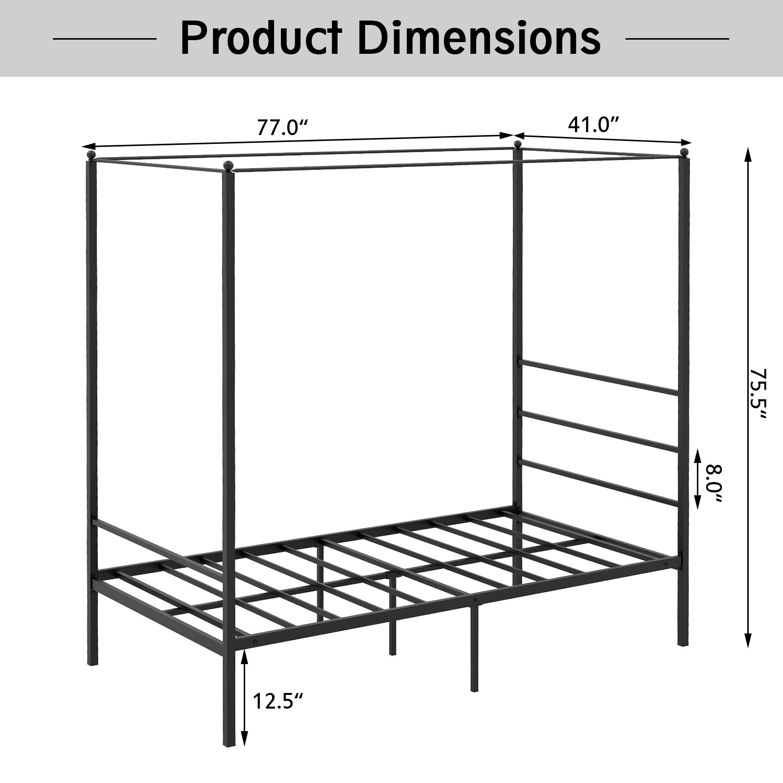 Giantex Metal Canopy Bed Frame, 4 Poster Canopied Platform Bed Frame, Mattress Foundation, No Box Spring Needed, Easy Assembly, Twin Size