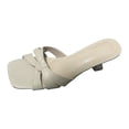 thumbnail image 7 of Womens Kitten Heels Sandals Square Open Toe Strappy Low Heel Slides Slip on Backless Mules Comfortable Summer Dress Shoes White Size 6, 7 of 7