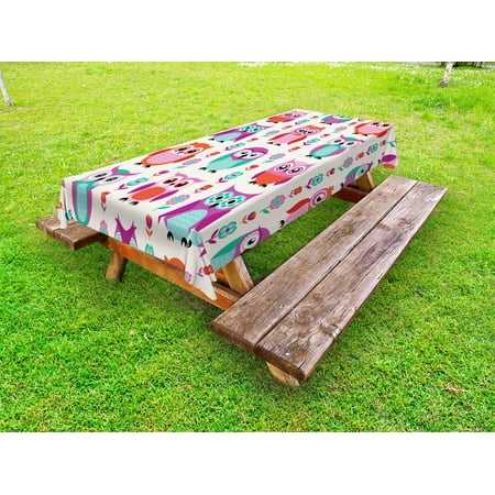 

Owls Outdoor Tablecloth Adorable Owls in Vertical Line Flower Strings Vibrant Spring Colors Art Decorative Washable Fabric Picnic Tablecloth 58 X 120 Inches Orange Fuchsia Seafoam by Ambesonne
