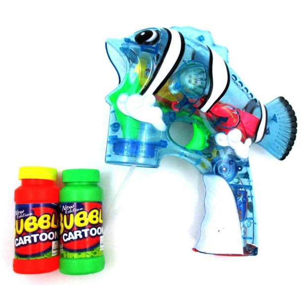 Pack of 5 Nemo Fish Bubble Blaster Guns LED Light up Flash + BATTERIES & BUBBLE SOLUTION