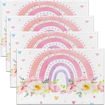 Rainbow Placemats Set of 4 Botanical Floral Printed Placemat for Kitchen Dining Table 18"x12" for Boys Girls Teens Love Heart Stars Table Place Mats Easy to Clean Indoor Outdoor Decor Table Mats