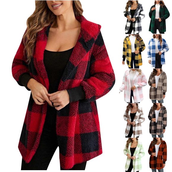 Sentmoon Coat Women Cute Clothes Women Long Sleeve Tops Women Winter Coat Long Sleeve Plaid Faux Shearling Oversized Jacket for Travel and Packable Convenience Pink XXXXL