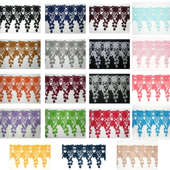 4.5" Coral Black Blue 19 Colors Dangling Floral Venice Lace Trim Guipure By Yard