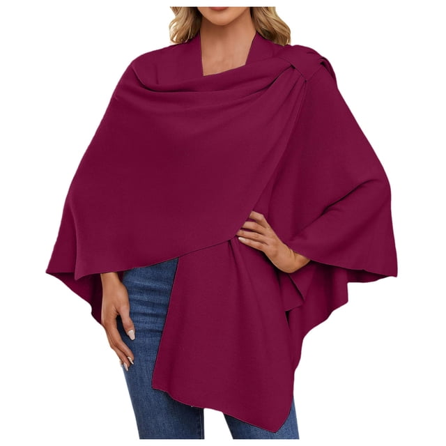 Womens Large Front Poncho Sweater Wrap Topper Knitted Elegant Shawls Cape For Fall Winter