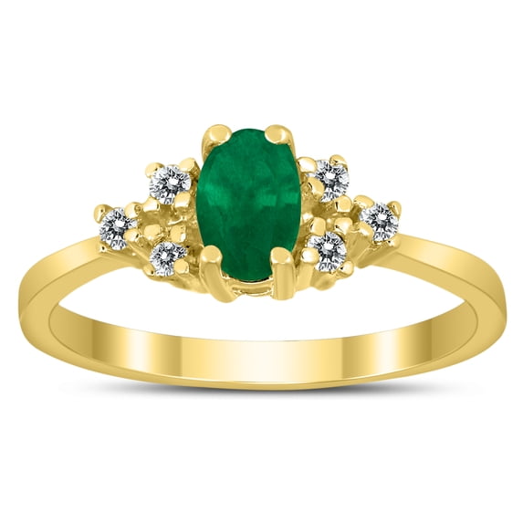 SZUL Women's 6X4MM Emerald and Diamond Regal Ring in 10K Yellow Gold