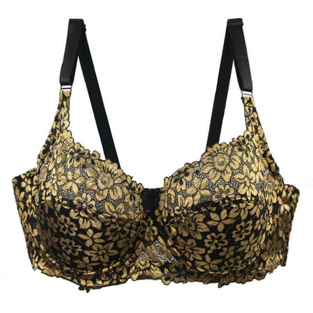 SMihono Women s Sexy 1/2 Cup Lace Bra Balconette Mesh Underwired Demi Shelf Bras Plue Size Padded See Through Bralettes Yellow 110