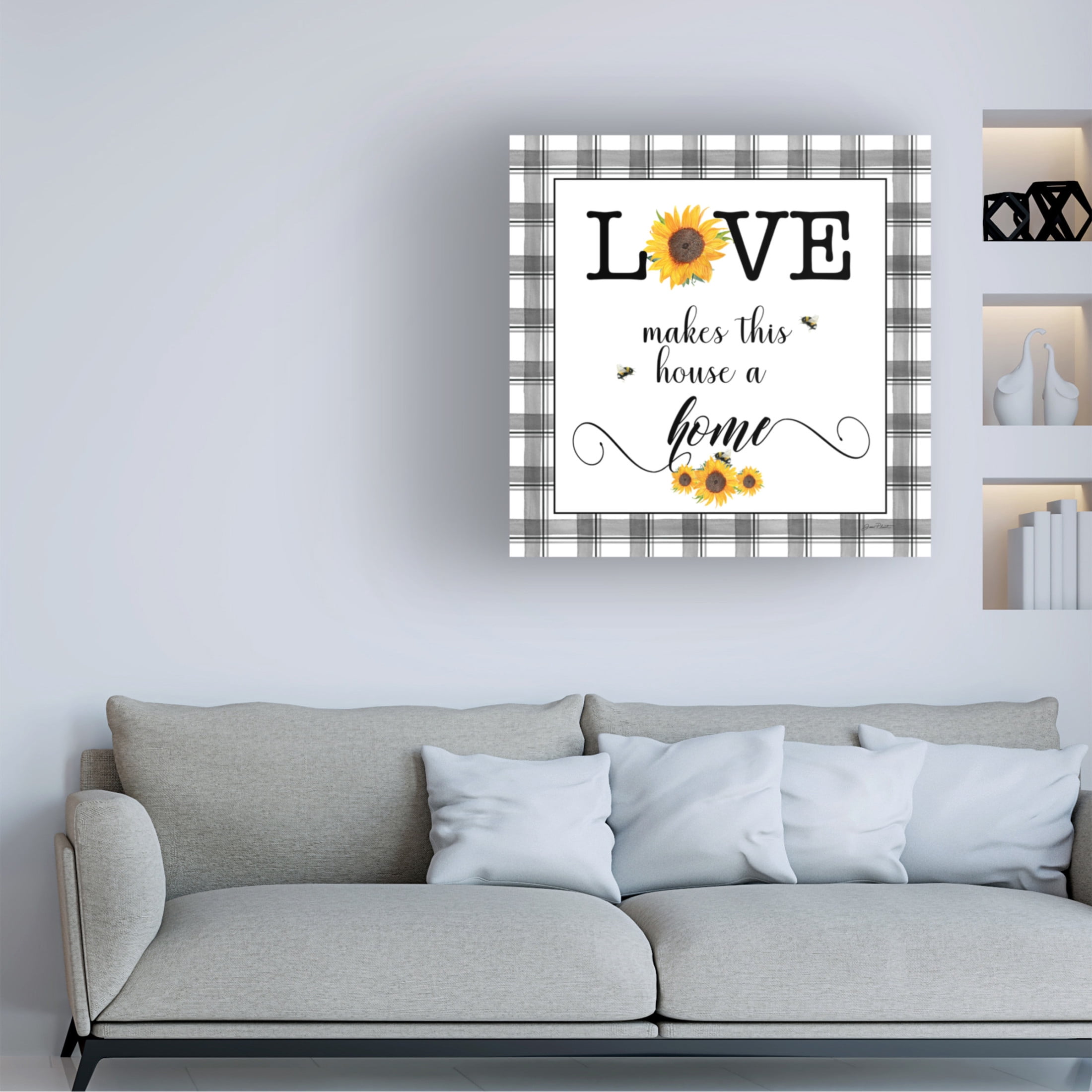 Canvas Wall Art - Jean Plout 'Lovely Plaid Sentiments B' Wall Art for Living Room, Bedroom, or Office Décor by Trademark Fine Art - 35 x 35 Inches