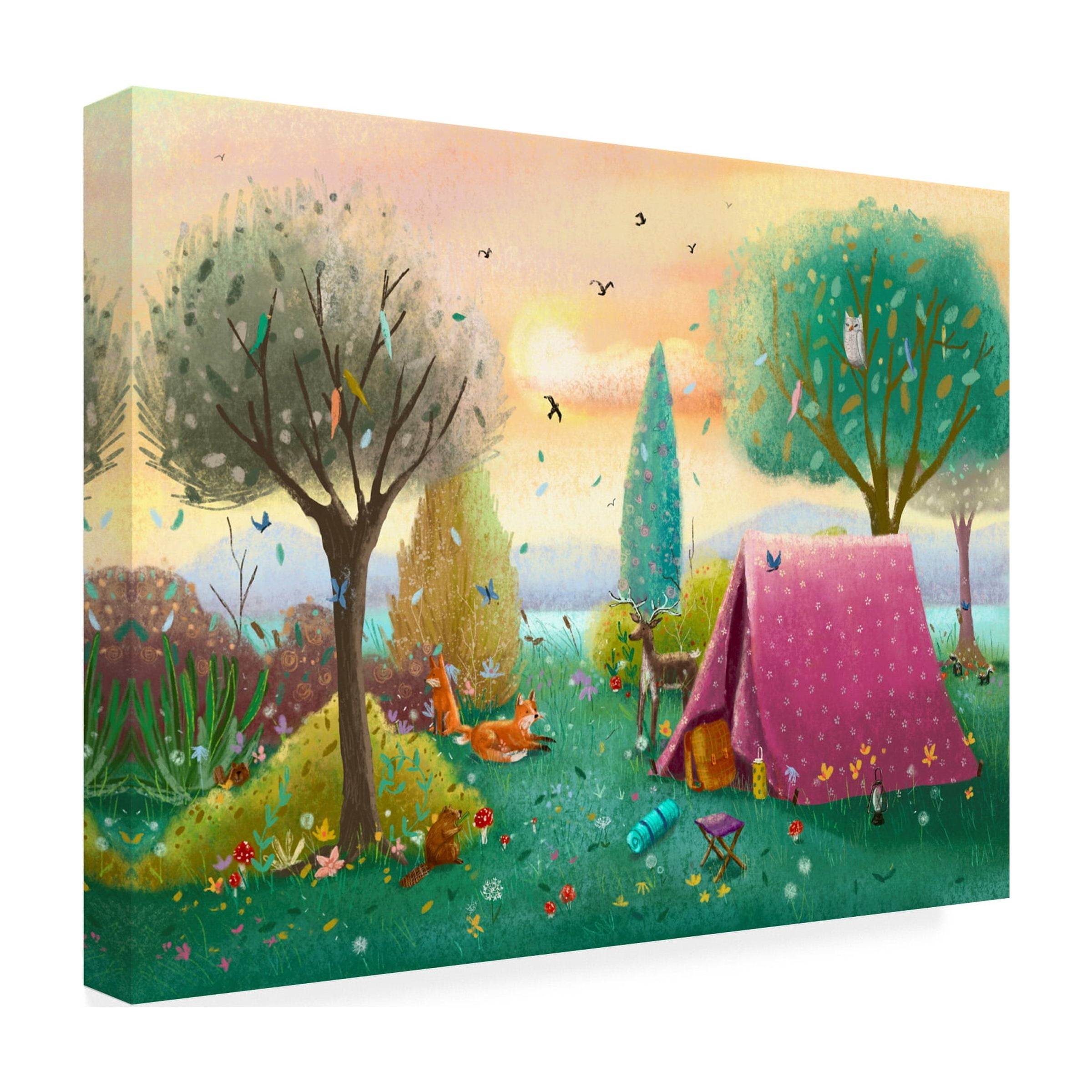 Canvas Wall Art - Christine Rotolo 'Camping With Forest Animals' Wall Art for Living Room, Bedroom, or Office DÃ©cor by Trademark Fine Art - 32 x 24 Inches