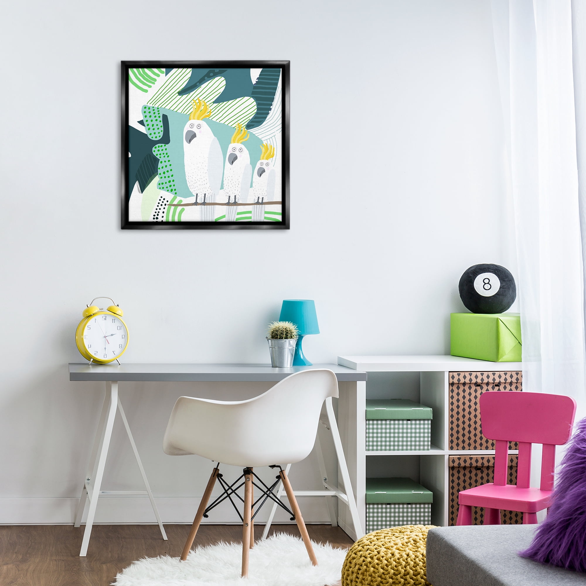 Stupell Industries Whimsical Patterned Cockatoo Animals Painting Black Floater Framed Canvas Art Print Wall Art, 25 x 25