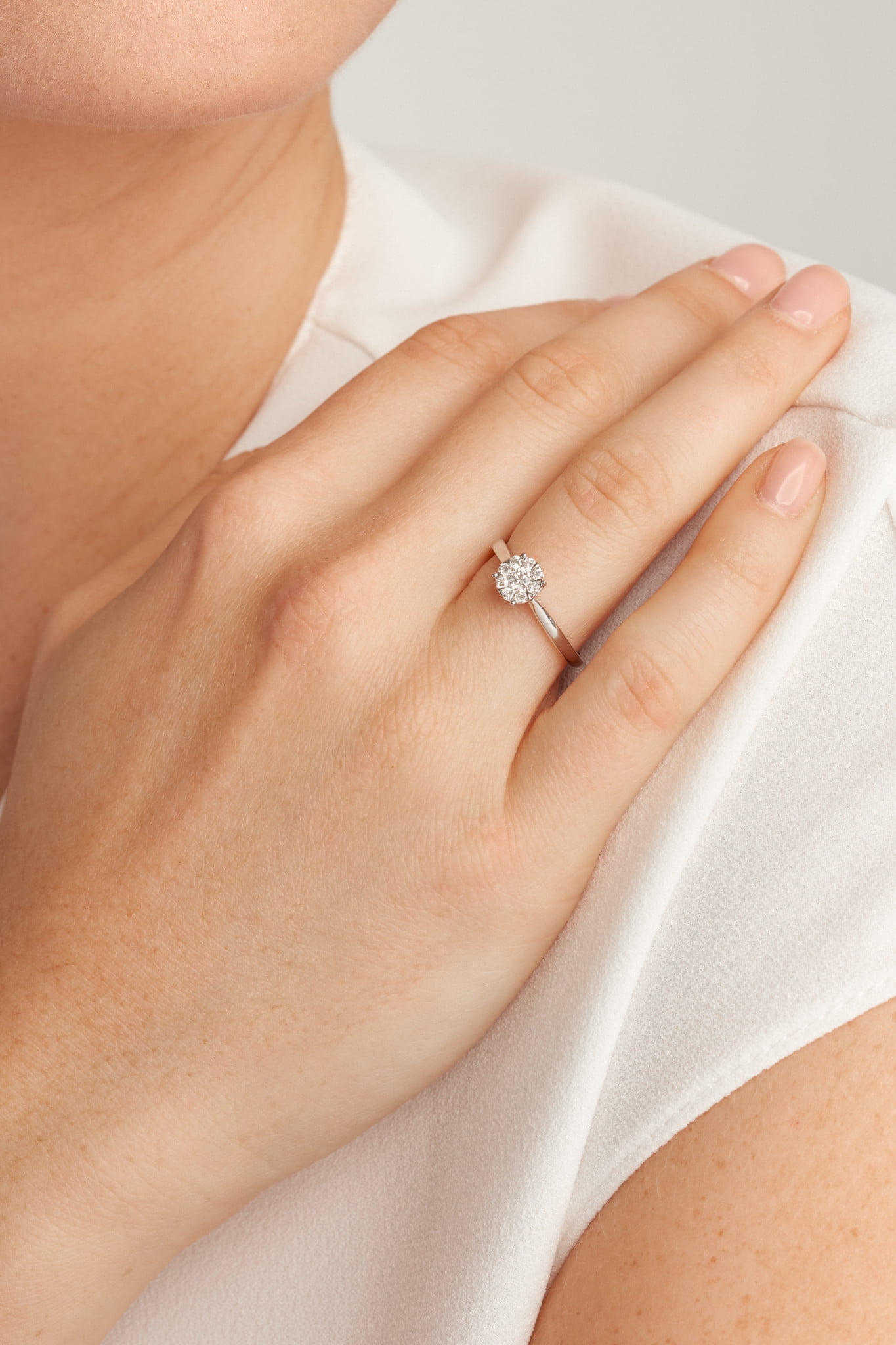 Forever Facets 1/4 CT TW Lab Grown Diamond Ring in Platinum over Sterling Silver, Adult Female