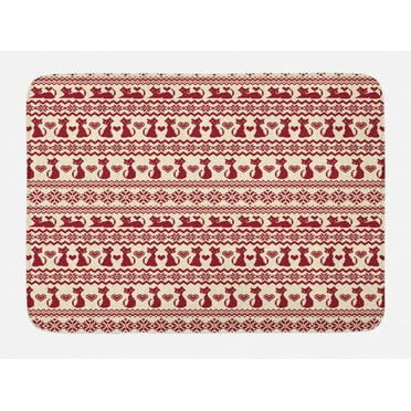 Nordic Bath Mat, Cat Pattern Pixel Art Inspirations Feline Love Animal Themed Christmas Illustration, Plush Bathroom Decor Mat with Non Slip Backing, 29.5" X 17.5", Beige Ruby, by Ambesonne