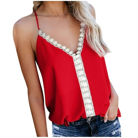 

YFPWM Fall Shirts for Women 2022 Plus Size Silk Blouse Nursing Tops Bustier Tops Concert Tops Solid Sleeveless Lace V-Neck T-Shirt