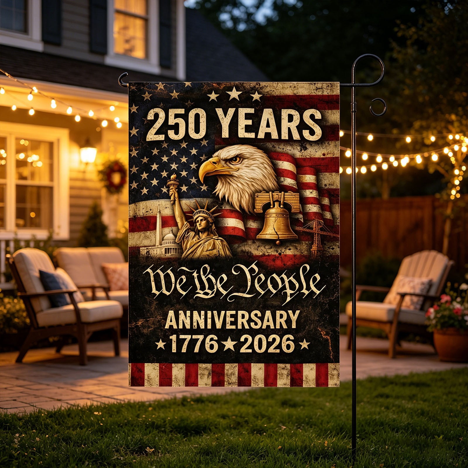 Win s Way USA 250th Anniversary Flag, Double Sided Outdoor Patriotic Decor, 12x18