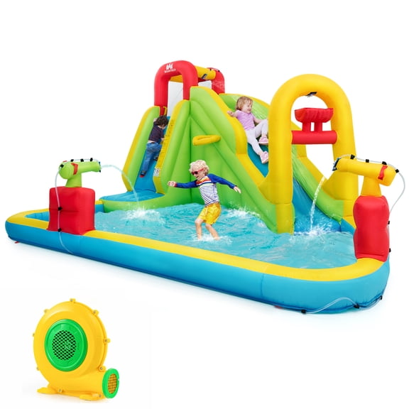 Costway Inflatable Water Slide Kids Splash Pool Bounce House with 550W Blower