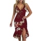 thumbnail image 2 of ICHUANYI Clearance Women Sexy V-Neck Sleeveless Ruffle Low-cut Splicing Printing Slit Sling Dresses(Wine, L) Ichaunyi WER2023081107236, 2 of 5