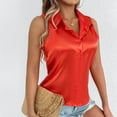 thumbnail image 2 of AherBiu Satin Tank Tops for Women Summer Sleeveless Lapel V Neck Button down Shirts Ladies Work Blouse, 2 of 7