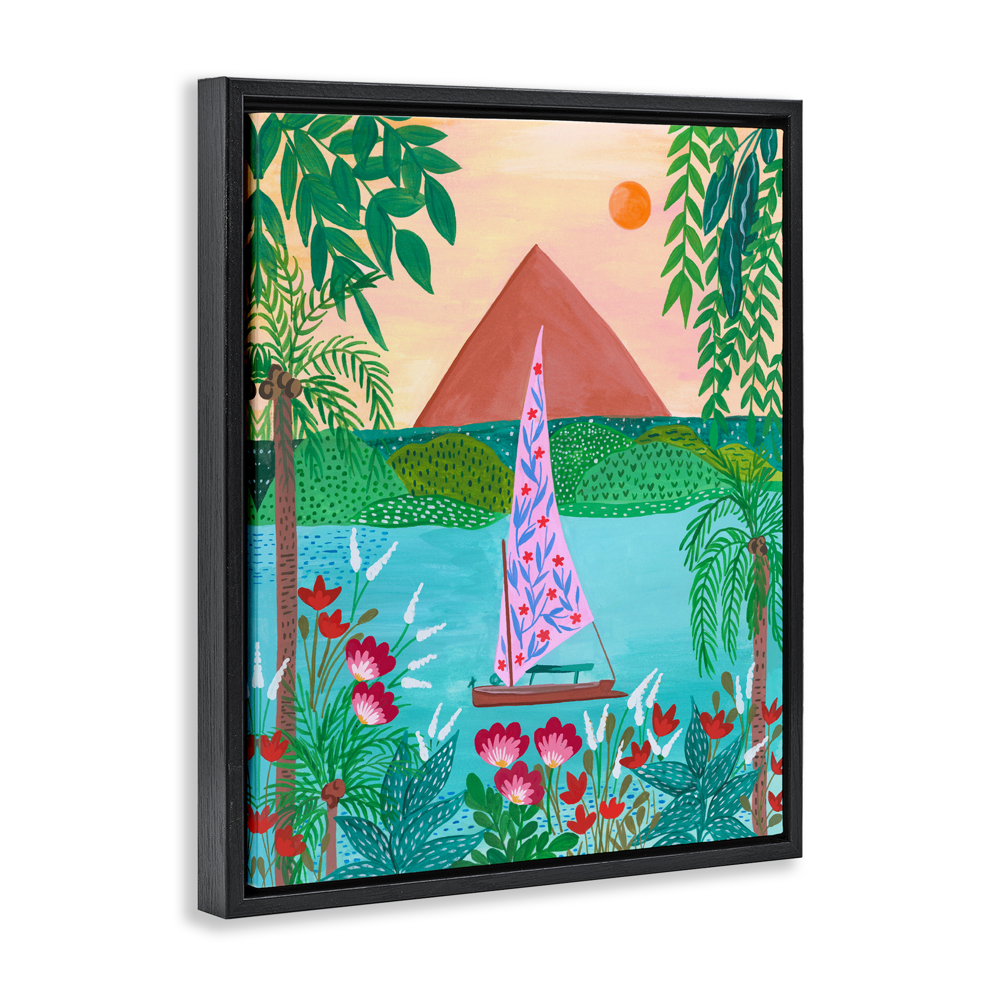 Sailboat on Egypt Nile Black Framed Floater Canvas Wall Art, design by Nabeela Rumi