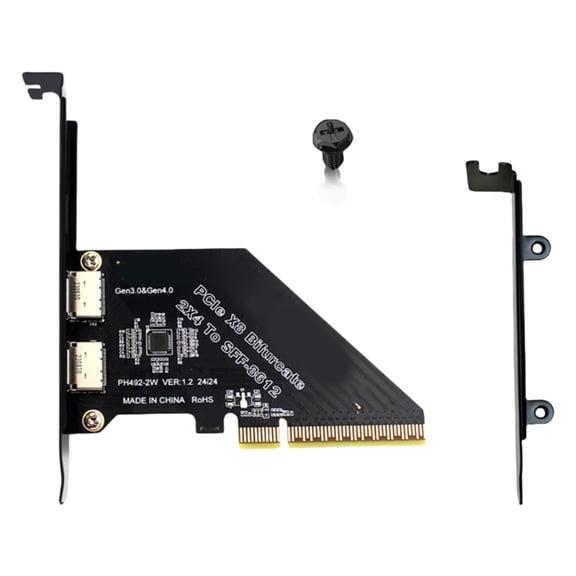 PCIe X8 4.0 3.0 to Oculink SFF 8612 8612 Host Adapter 2 Port Split Expansion Card for Fast Speed SSD Connections