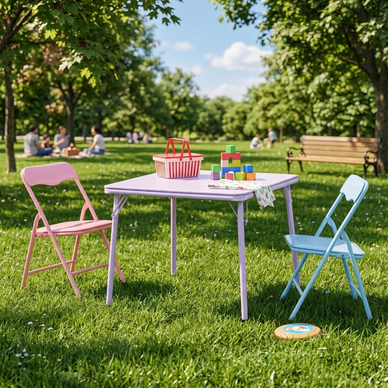 Homy Casa Kids Picnic Table and 2 Chairs Set, Foldable Table for