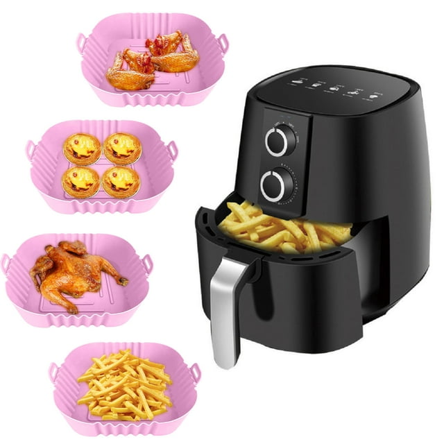 SSZMDLB under $5 4Pcs Air Fryer Tray, Air Fryer Silicone Baking Pan, Square Fryer Pot Tray Accessory, Non Stick Dishwasher Safe, Foldable for Easy Storage, Fits Air Fryers