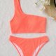 thumbnail image 5 of Conjunto de bikini de mujer Moda Color sólido Un hombro Cintura alta Conjunto de traje de baño de bikini de dos piezas, 5 of 7