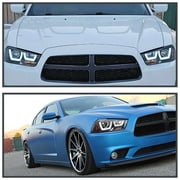 Spec-D ضبط المزدوج هالة الصمام الأسود العارض المصابيح الأمامية متوافق مع 2011-2014 دودج شاحن، اليسار + الحق زوج المصابيح الأمامية الجمعية