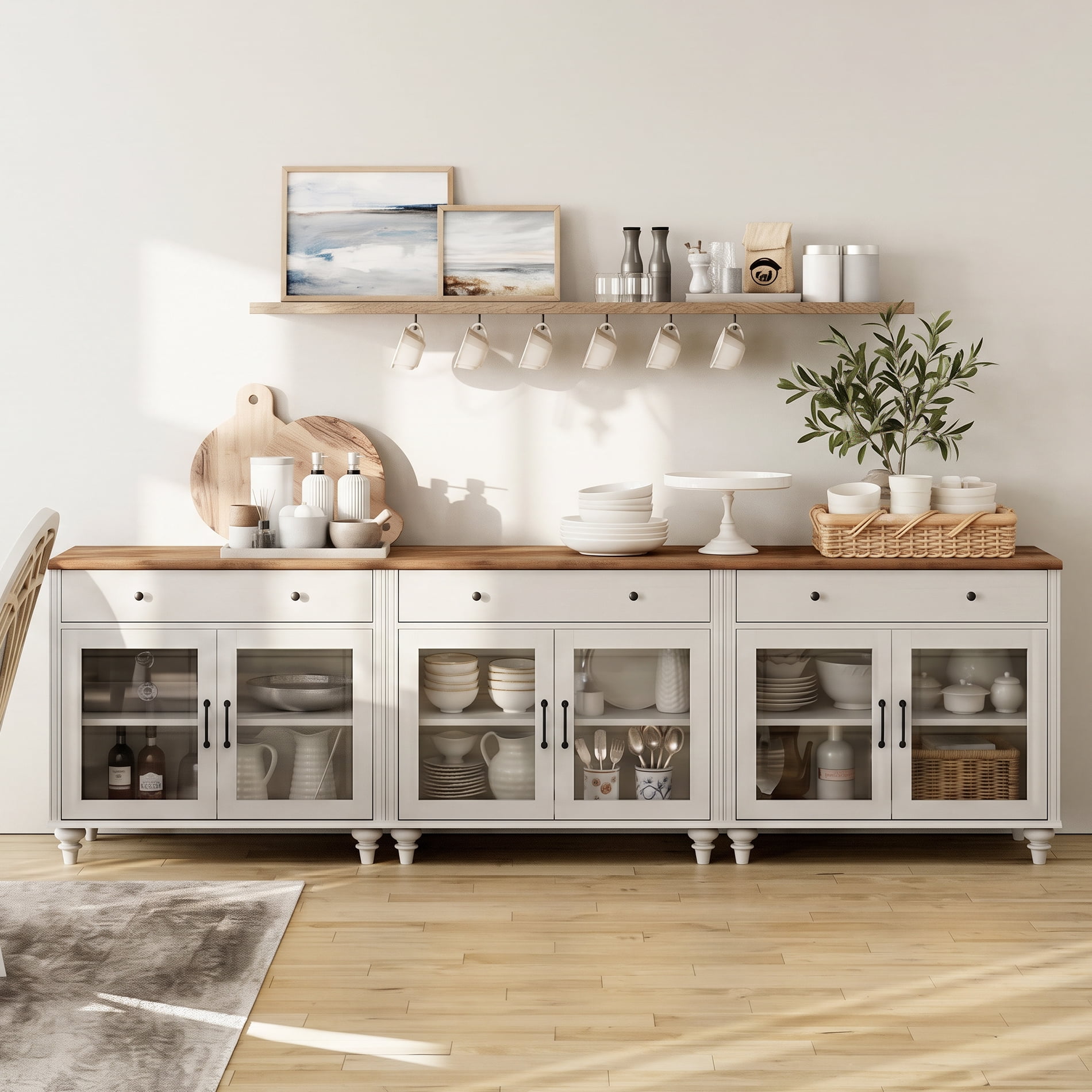 TV Stand For 100 Inch TV Inch TV, 3-In-1 TV Console Table For 75/80/85/90 Inch TV, Entertainment Center With 3 Drawers And 6 Doors, White