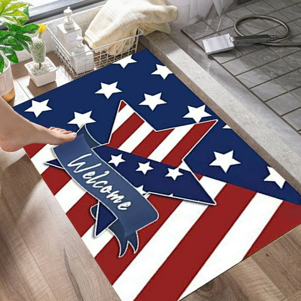 Felpudo del Día de la Independencia | Alfombra antideslizante de terciopelo de cristal con estampado de bandera | Alfombra navideña de poliéster de 60 x 40 cm | Felpudo lavable a máquina, tapete
