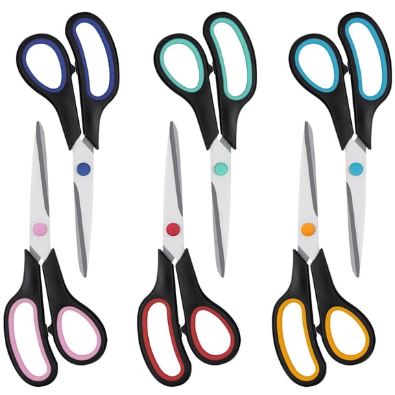 GMZW 6-Pack 8 Inch Heavy Duty Scissors, Ultra Sharp Stainless Steel Blades with Comfort Grip Handles, Multi-Purpose Shears for Office, Home, Sewing, and Arts & Crafts