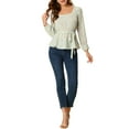 thumbnail image 2 of INSPIRE CHIC Blouse à Manches Longues à Encolure Carrée à Fleurs pour Femmes avec Ceinture m Vert, 2 of 6