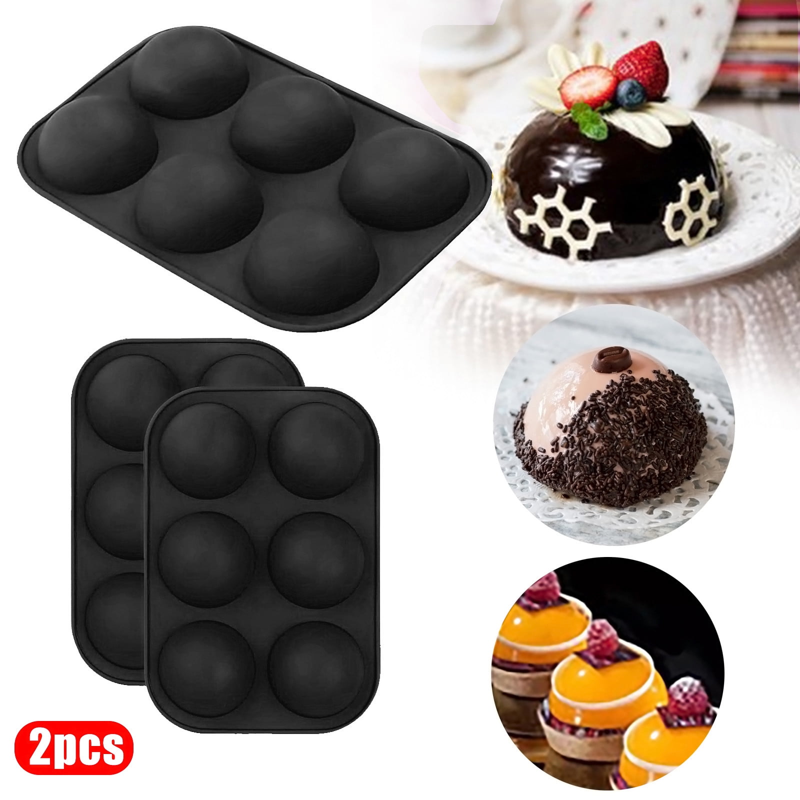 2pcs 6 Cavity Half Ball 2" Sphere Silicone Cake Muffin Chocolate Baking Pan Mold 