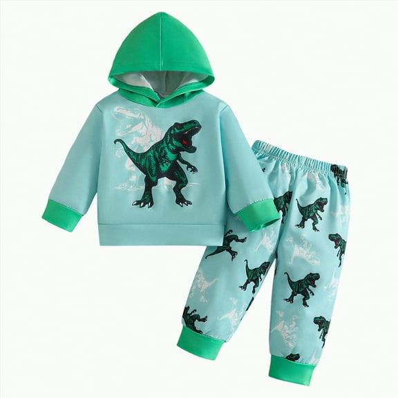 Baby Boy Girl Outfits Boys Spring Fall Dinosaur Print Long Sleeve Elastic Waist 1T 2T 3T 4T 5T 6T Everyday Outfit Set 2 Piece