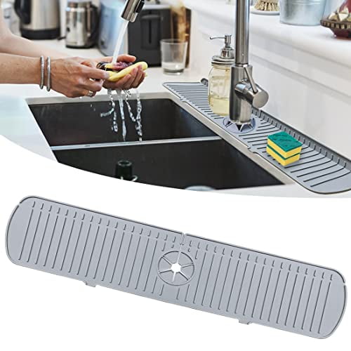 Kitchen Sink Splash Guard,24" Silicone Faucet Handle Drip Catcher Tray Mat,Large Silicone Faucet Mat,Sink Protectors for Kitchen Sink Accessories,Bathroom Sink