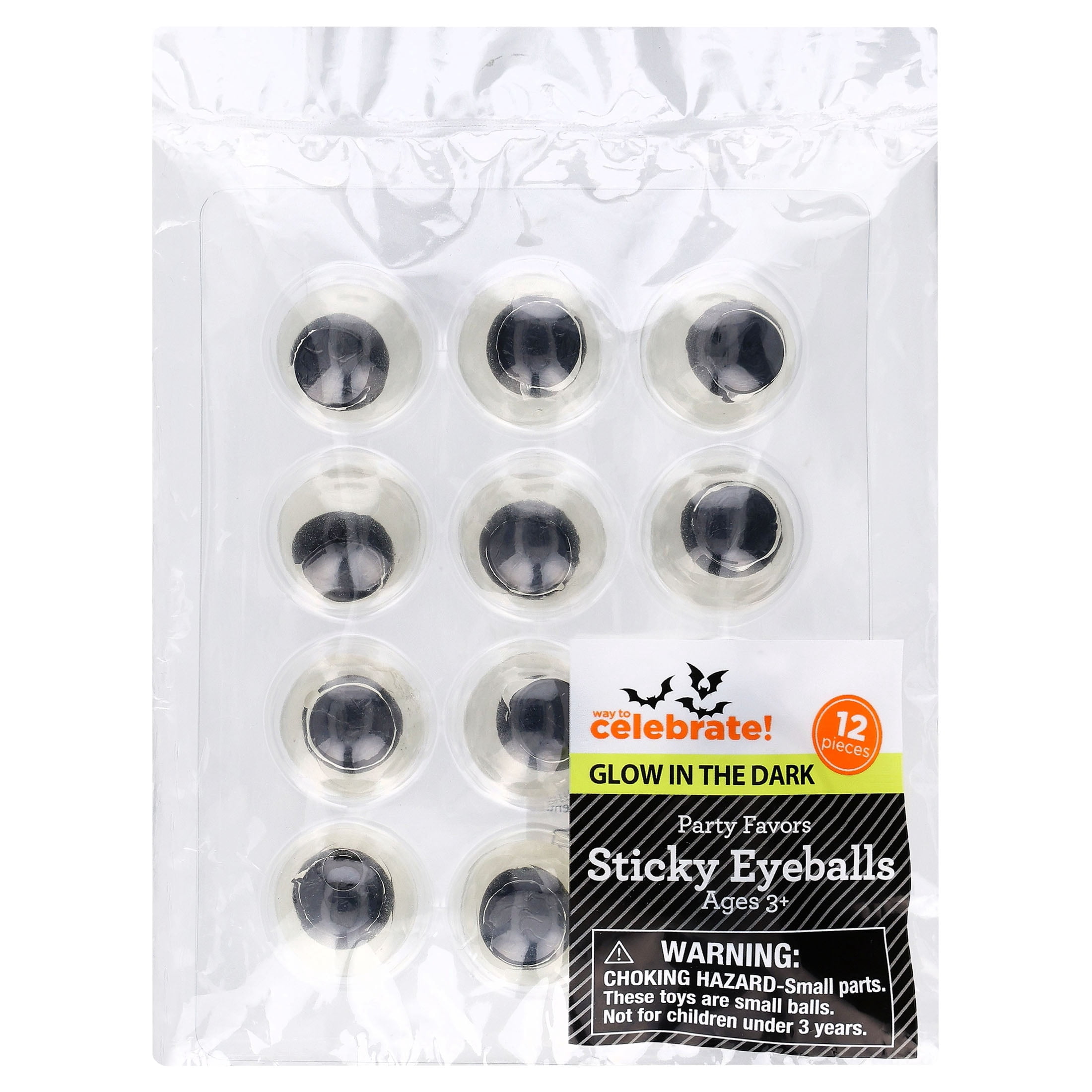 Glow-in-the-Dark Sticky Eyeballs Party Favors, Multicolor, 12 Count, Halloween by Way To Celebrate