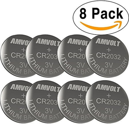 8 Pack • AmVolt• CR2032 Battery 220mAh 3 Volt • Lithium Battery Coin Button Cell• 2020 Expiry Date • for Watches, Car Keychains, Calculators & Other