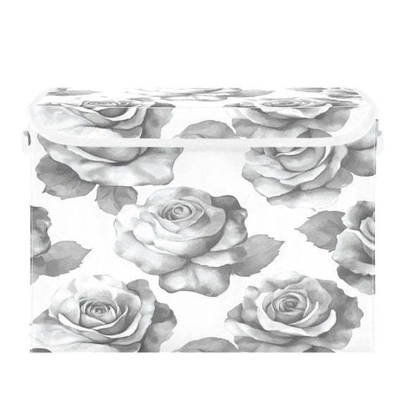 Storage Box With Lid 16.5x12.6x11.8In Foldable Stacked Household Storage Box Gray Flowers Seamless