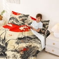 thumbnail image 3 of Feelyou Japanese Ink Wash Red Sun Dragon Queen Sheet Sets for Men Women, Traditional Cloud Wildlife Bed Set, 4-Piece, 3 of 5