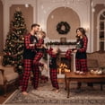 thumbnail image 2 of Christmas Family Pajamas Matching Set Letter Santa Hat Print Long Sleeve Tops and Plaid Pants Sleepwear, 2 of 7