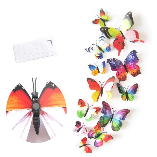12 piezas de pegatinas de pared con forma de mariposa 3D de doble capa multicolor, con imán de PVC, para decoración de nevera de dormitorio infantil