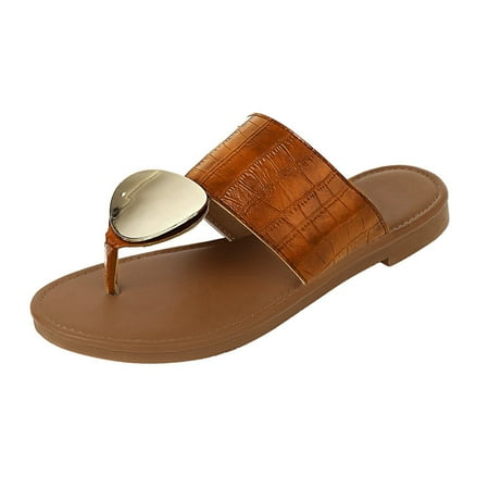 

uikmnh Women Slippers Leisure Roman Style Women s Solid Color Summer Non Slip Slip On Flat Beach Open Toe Breathable Sandals Flip Flops Shoes Slippers Brown 8