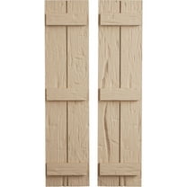 Ekena Millwork 11"W x 90"H Rustic Two Board Joined Board-n-Batten Hand Hewn Faux Wood Shutters (Per Pair), Primed Tan