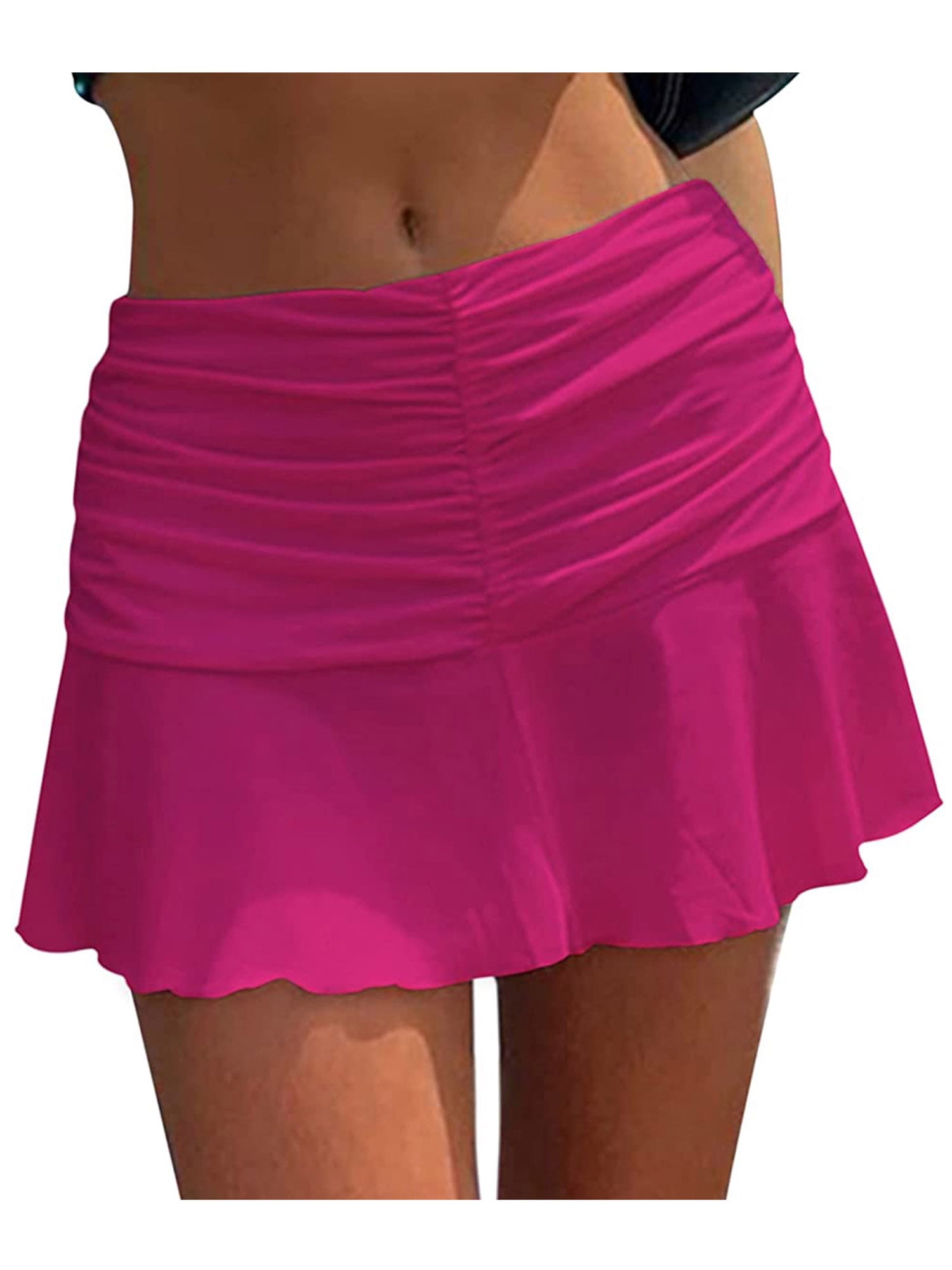 Women Ruched Ruffle Mini Skirt High Waisted Stretch Pleated Tennis Skort A-Line E-Girl Short Skirts 