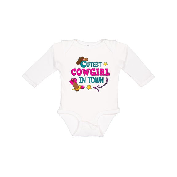 Inktastic Cutest Cowgirl in Town with Cowgirl Hat and Boots Girls Long Sleeve Baby Bodysuit